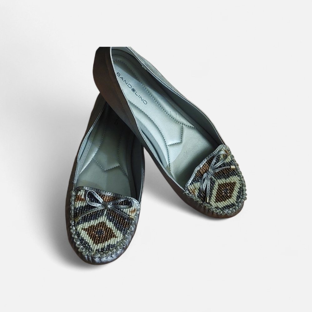 Bandolino Olive and Brown Beaded Moccasins